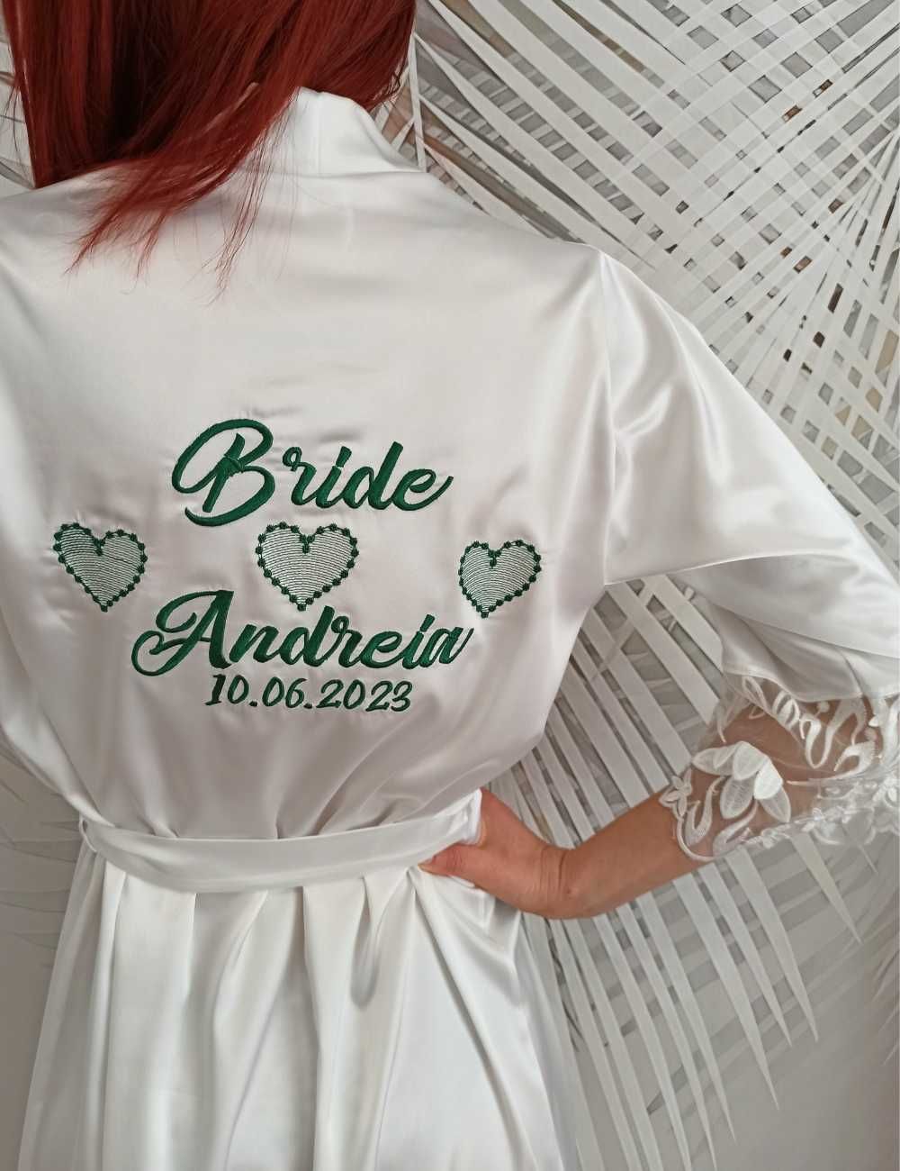 Halat din satin lycrat pentru nunta - broderie personalizata