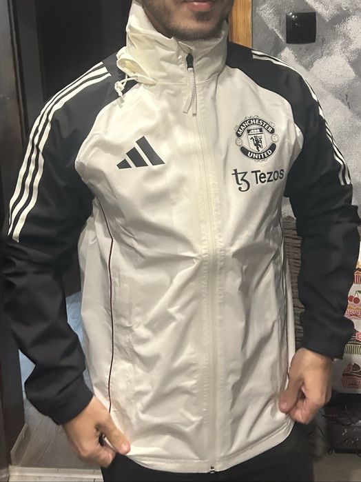 Яке Manchester United Tiro 24 Rain Jacket White Манчестър Юнайтед