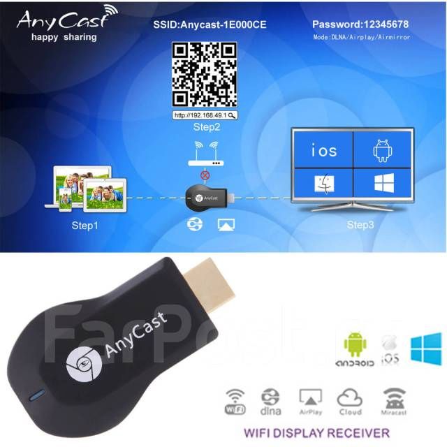 Miracast AnyCast M4 WiFi донгл для подключения Android iOS HDMI 1080p