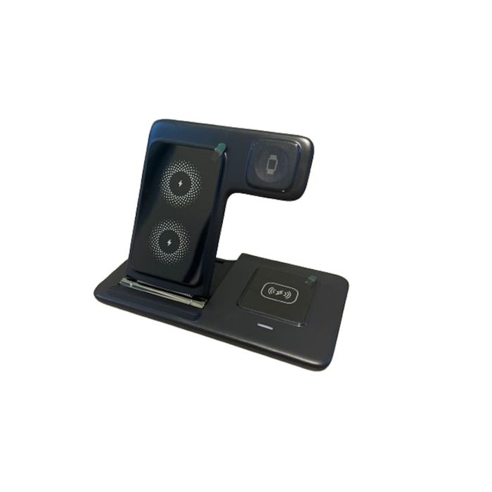 Statie de incarcare wireless 3 in 1, incarcare rapida, pliabila, negru