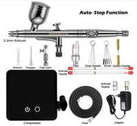 Aerograf + mini compresor portabil cu functie START/STOP