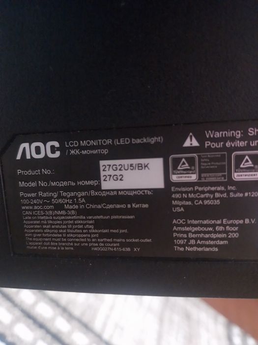 Vand monitor aoc model 27g2u5 bk