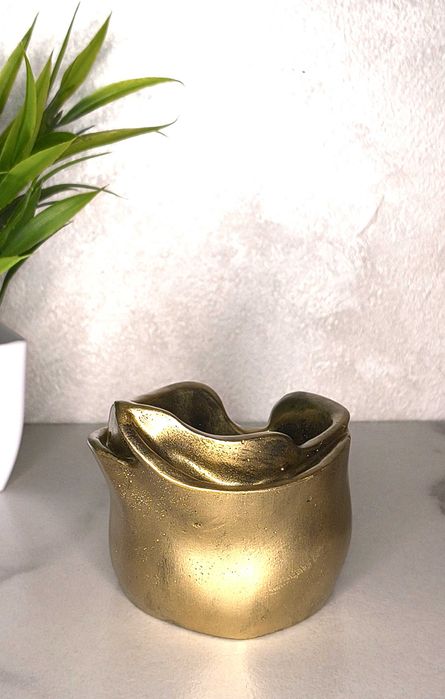 Suport decorativ din ipsos, față sculpturală aurie, handmade