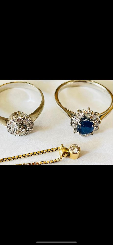 Inel aur 18 k cu safir central natural si diamante naturale