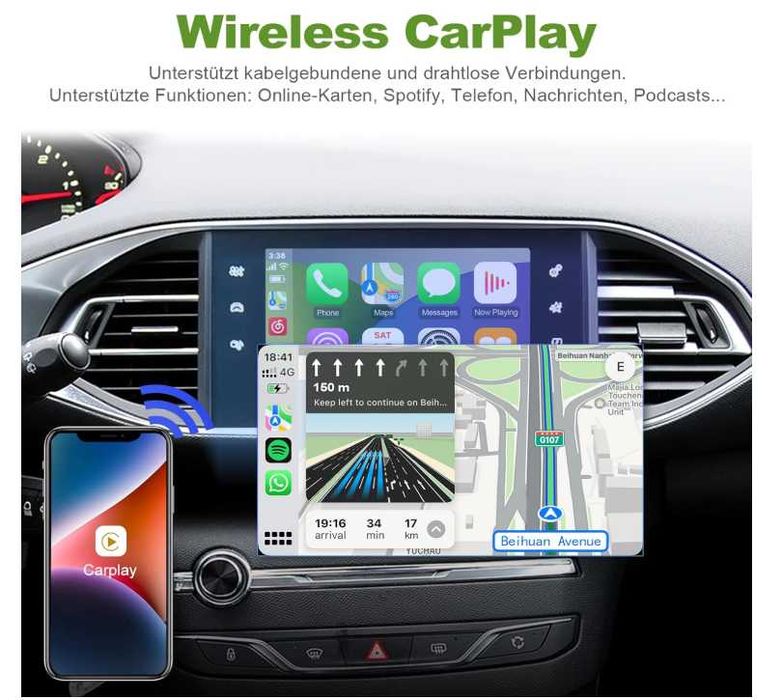 ISUDAR Adaptor wireless Carlinkit Apple Carplay Peugeot și Citroen