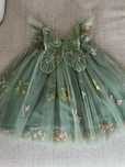 Rochie cu tulle si broderie verde fetițe