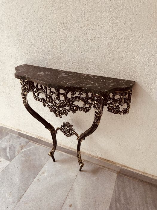 Антикварна конзолна маса от месинг и мрамор – Rococo стил 50-70-те