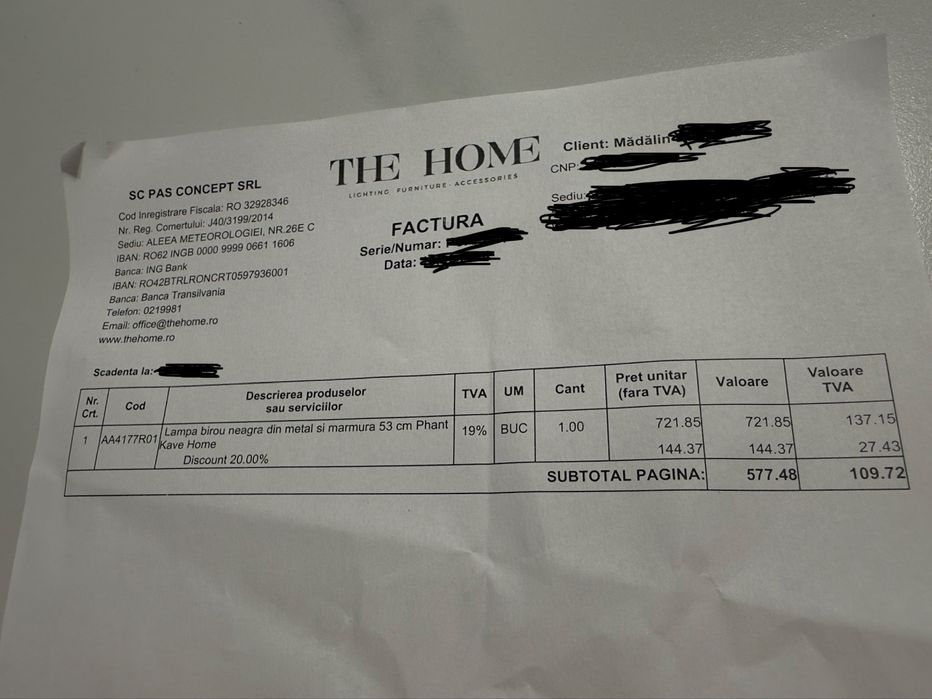 Lampa Birou Neagra din Marmura - Phant Kave The Home | NOU | 2 Bucati