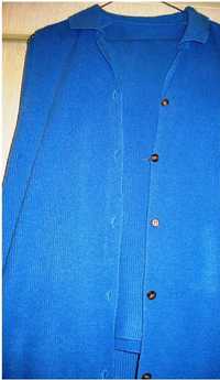 Трикотажная двойка, обтягивающая, юбка с разрезом, синий цвет - 6,000