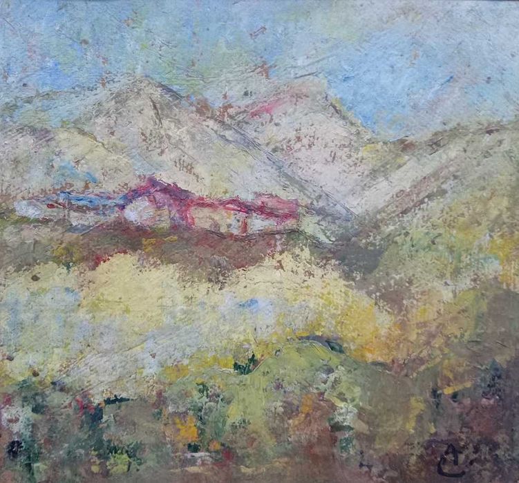 Tablou vechi - cabana in munti semnat AC ( Ciucurencu)