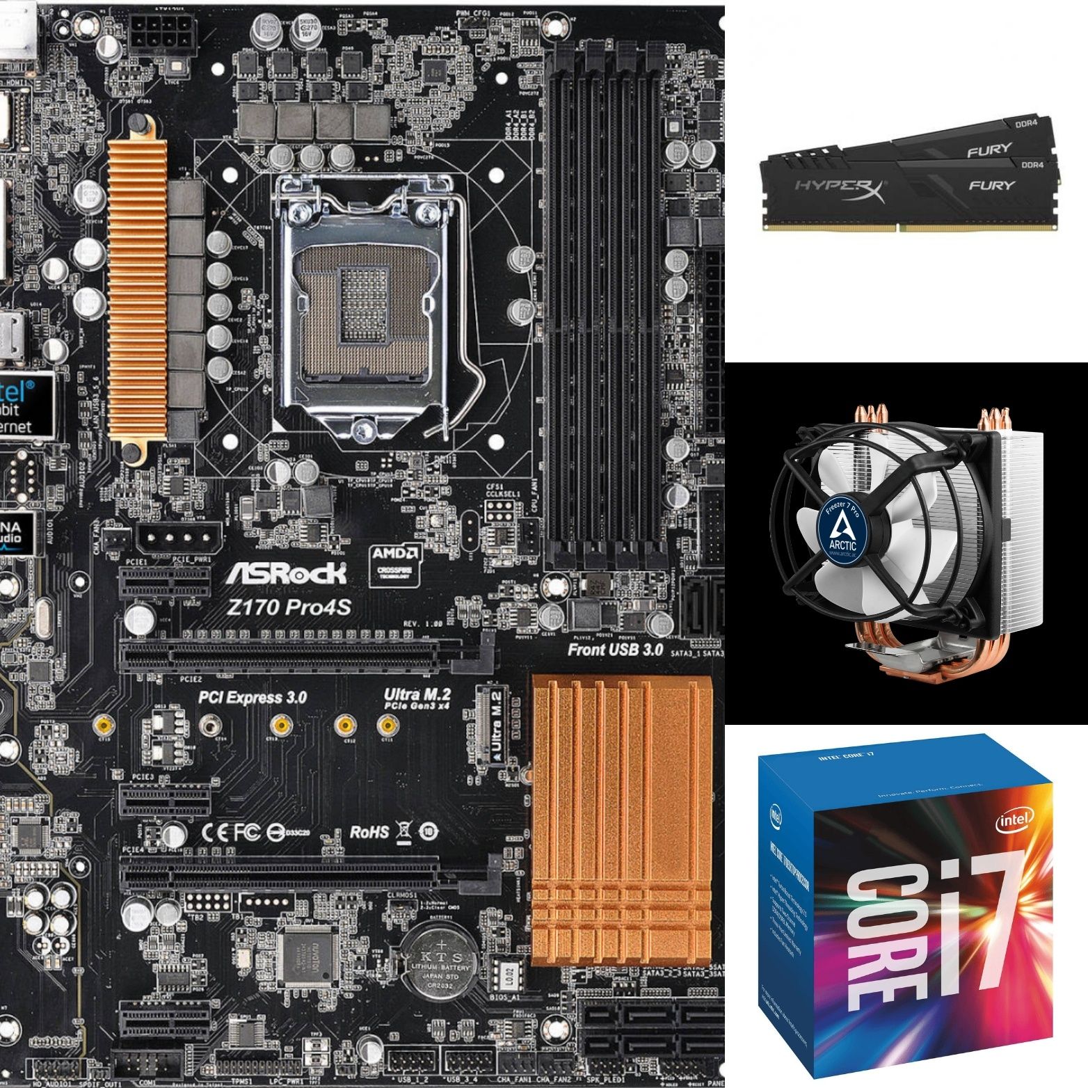 KIT i7 6700K+Z170 Pro4S ASRock+16gb HyperX Fury 3200+cooler gaming