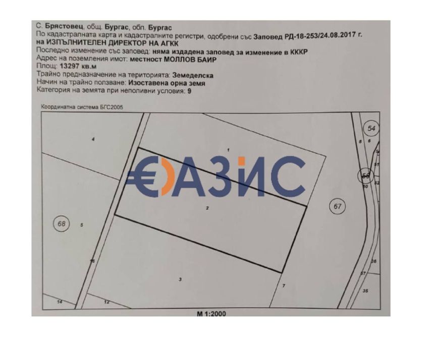 Земеделска земя с. Брястовец, област 13297 кв. м., цена 16200 евро