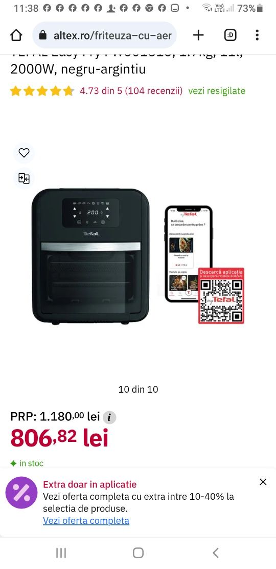 TEFAL Easy Fry Friteuza cu aer cald multifunctionala
Friteuza cu aer c