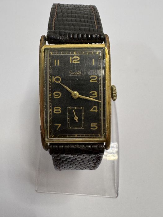 Rar! Ceas Germany Exita Art Deco, mecanic placat aur. Anii 1940 tank