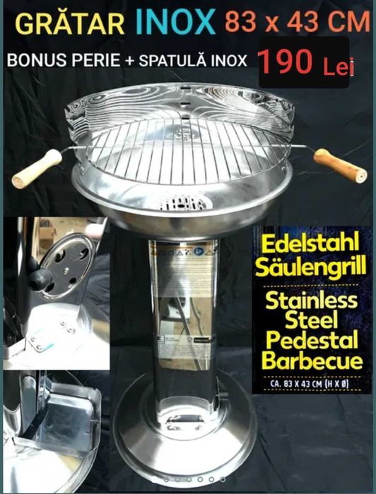 Grătar INOX 83x43 Cm Recomandat pentru 6-8 Persoane NOU+BONUS- 190 Lei