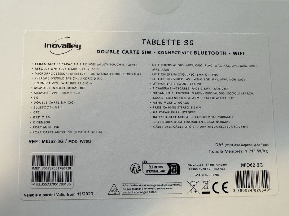 Tabletă Inovalley 3G nouă, sigilată