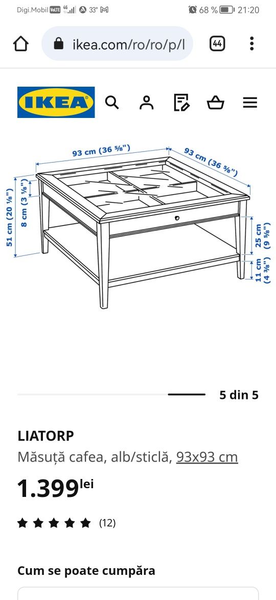Masuta de cafea lemn masiv Ikea