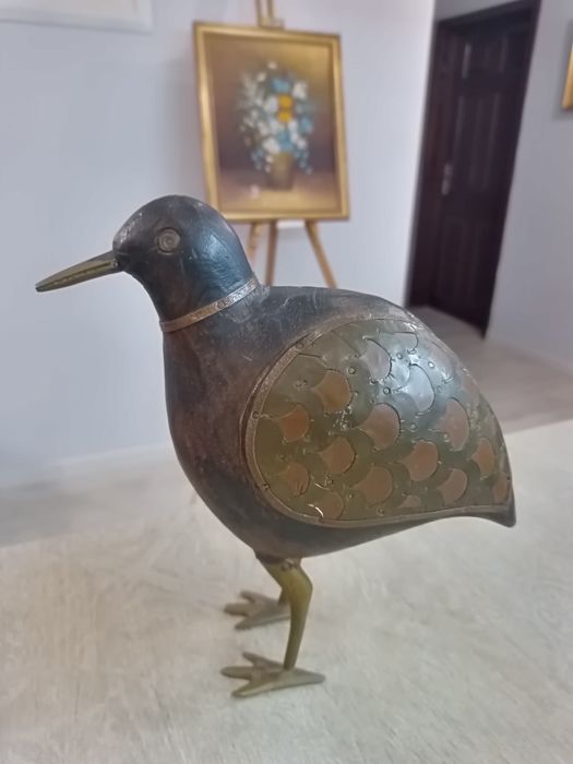 Уникална винтидж статуетка – Птица от Дърво мед и Месинг