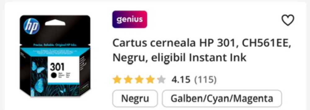 CARTUȘE CERNEALĂ HP 301 sigilate noi