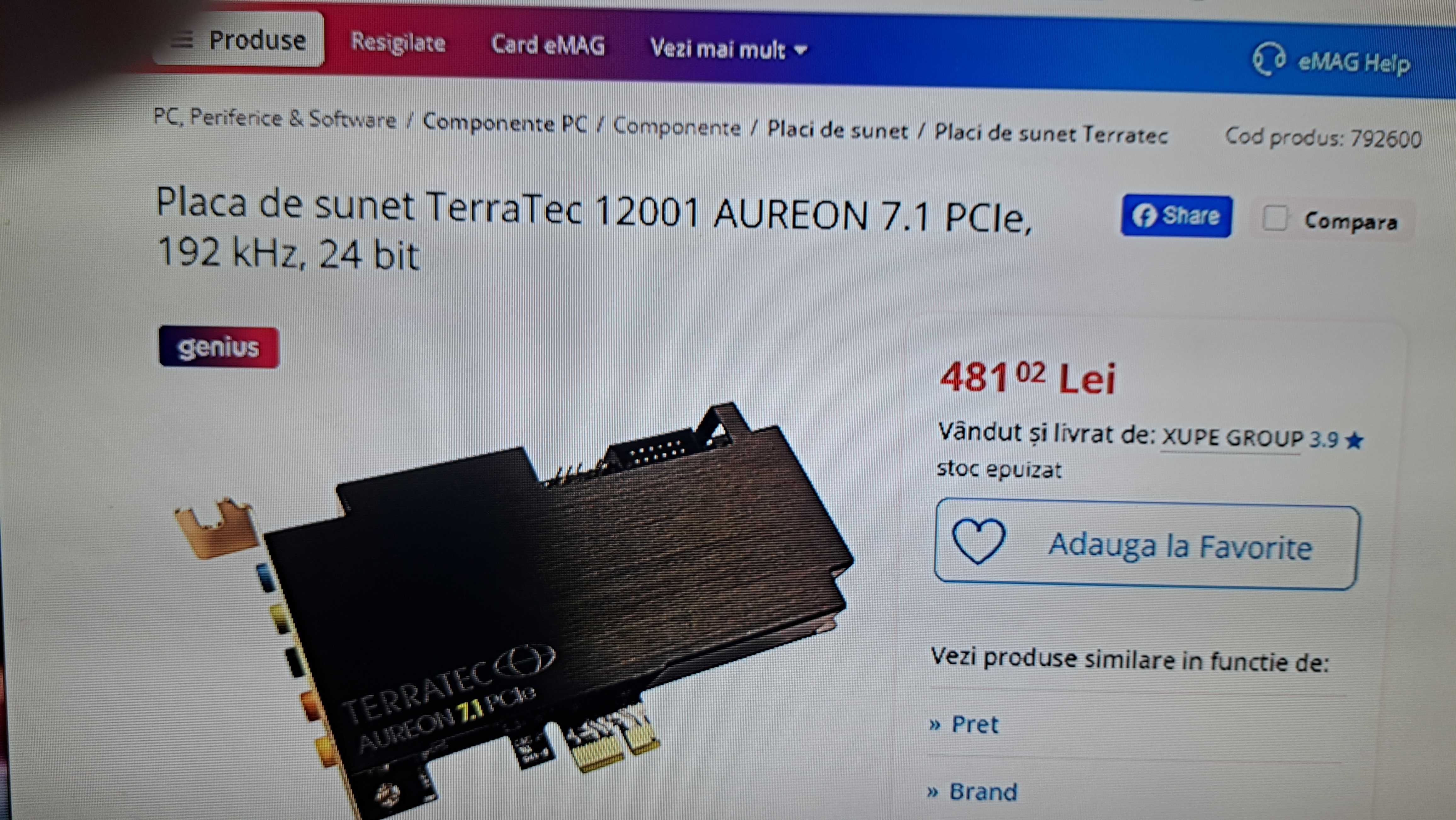 Placa sunet Terra Tec Aureon,PC,profesionala.noua nouta