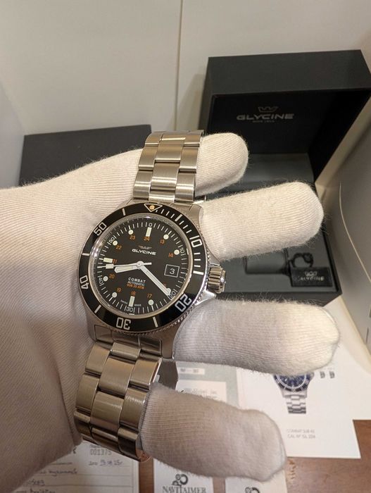 ПРОМО! Glycine Combat Sub 42 diver швейцарски часовник пълен комплект