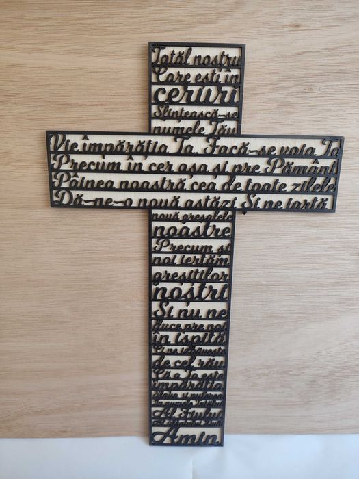 Vand Cruce din Lemn, cu rugaciune decupata laser, 33x50 cm