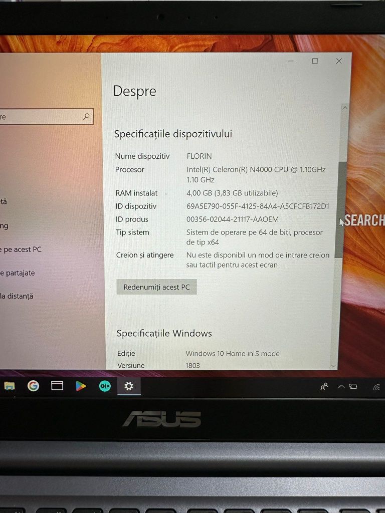 Laptop asus nou Windows 10 home