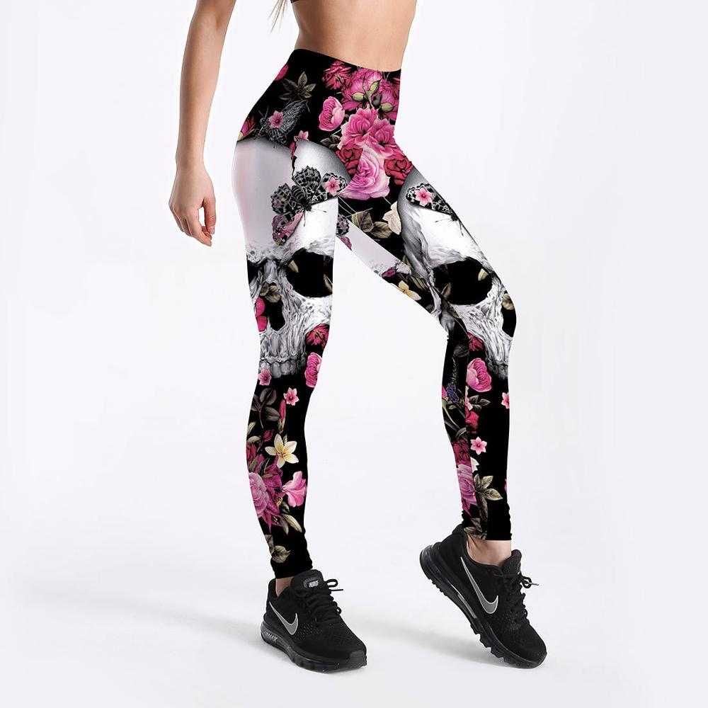 Colanti pantaloni spandex skull flower craniu flori