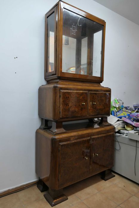 Mobila Veche Lemn Art Deco Bufet Comoda Vitrina Oglinda Bronz