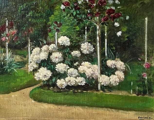 „PARC ÎNFLORIT” - Tablou VECHI, 1937, ulei/pnză/c 60x50cm semnat datat