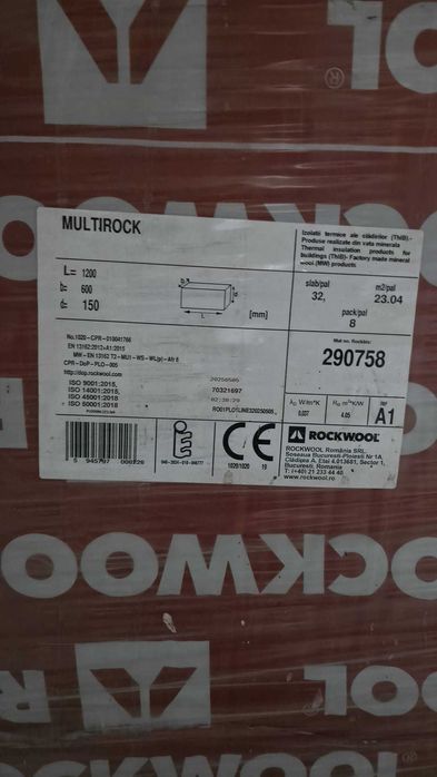 Vată minerală bazaltică 1200×600×150 mm