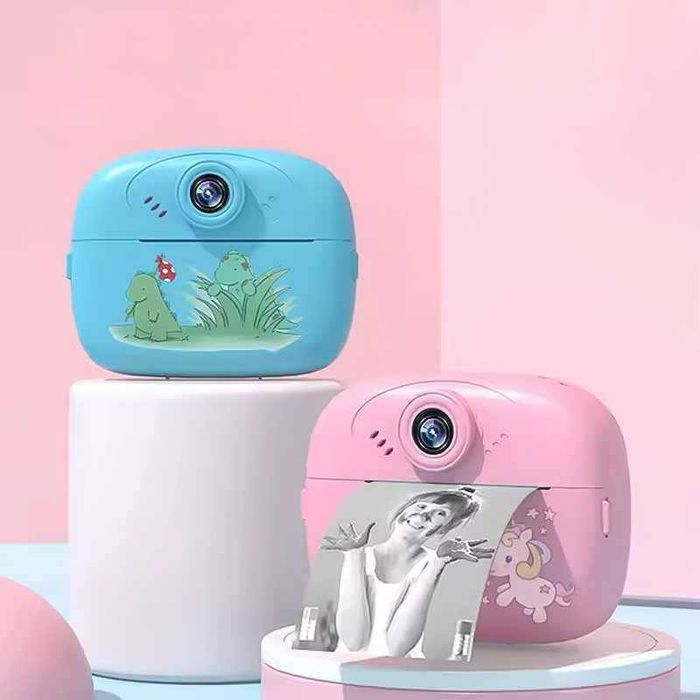 Детски фотоапарат с принтер 2.4 инчов екран, игри, хартия, син и розов