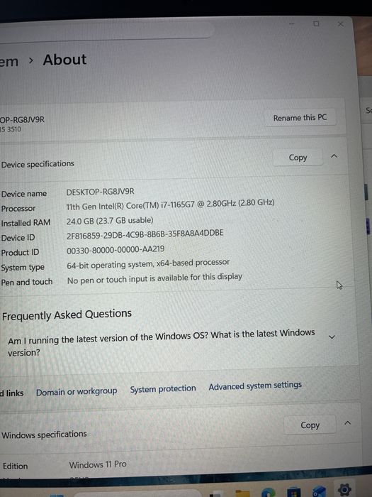 Dell Vostro 15 3510 Intel i7 24GB RAM