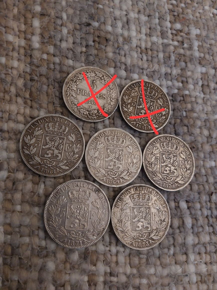 Monede vechi din argint Belgia - 5 piese