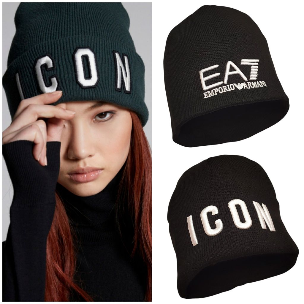 дамска шапка зимна дебела стегната топла с бродирано лого ICON