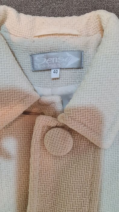 Pardesiu de lână pentru femei, alb-crem, marime S