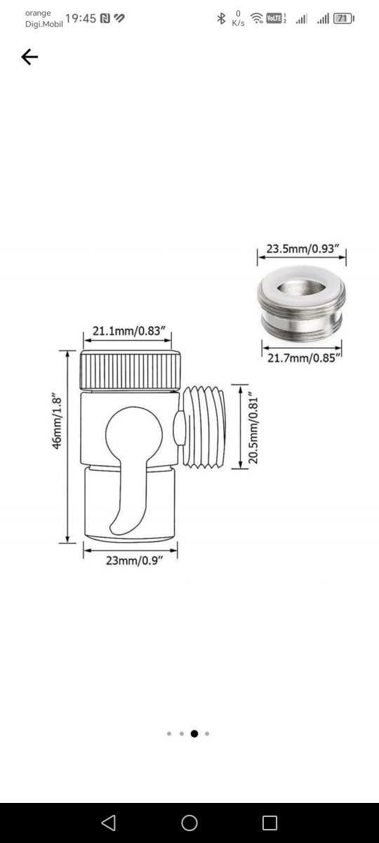 Deviator supapa robinet, 1/2", Aliaj, 46x25 mm, Argintiu