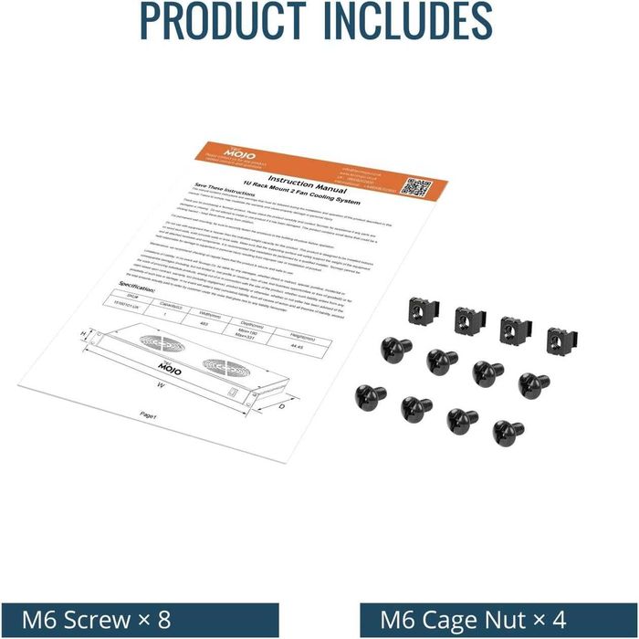 Tecmojo 1U 19'' охлаждащ блок за шкаф с 2 вентилатора