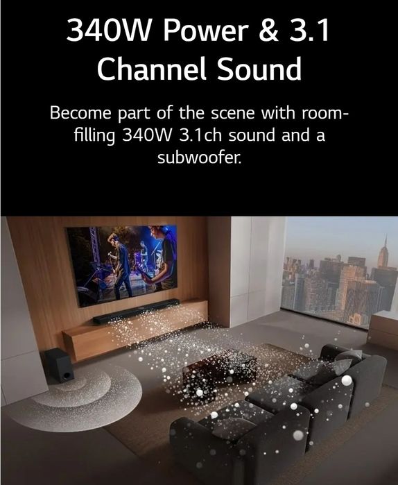 Soundbar LG S60T, 3.1, 340W, Dolby Audio, Subwoofer Wireless, HDMI