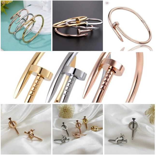 Комплект Гривна и Обеци Пирон Cartier- златни, сребърни, розово злато