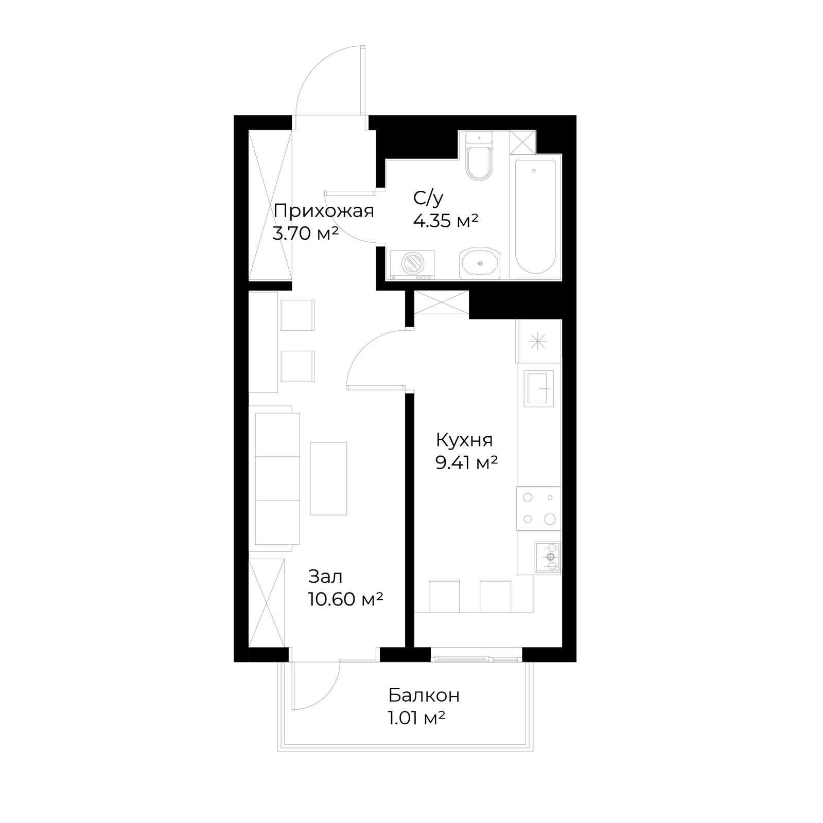 1-xonali xonadonlar | 1-к. квартиры ЖК Assalom Bog'lar - Golden House