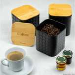 Set 3 recipiente pentru bucatarie, inox-bambus, negru cu irizatii,