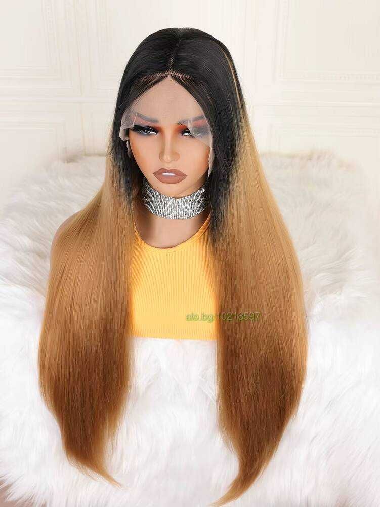 Руса синтетична перука с тъмни корени и дантела лейс фронт Lace Front