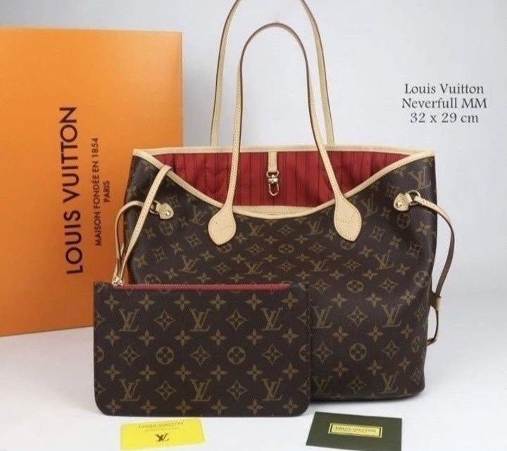 Geanta piele naturala LV Neverfull,card,certificat,saculet,etichetă