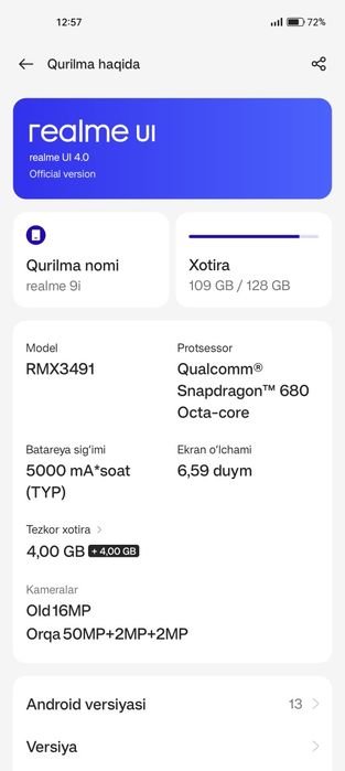 Realmi 9 i     yangi karobka dakiment bor