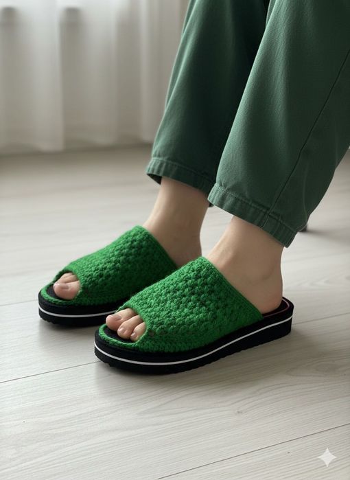 Тапочки домашние вязаные на подошву