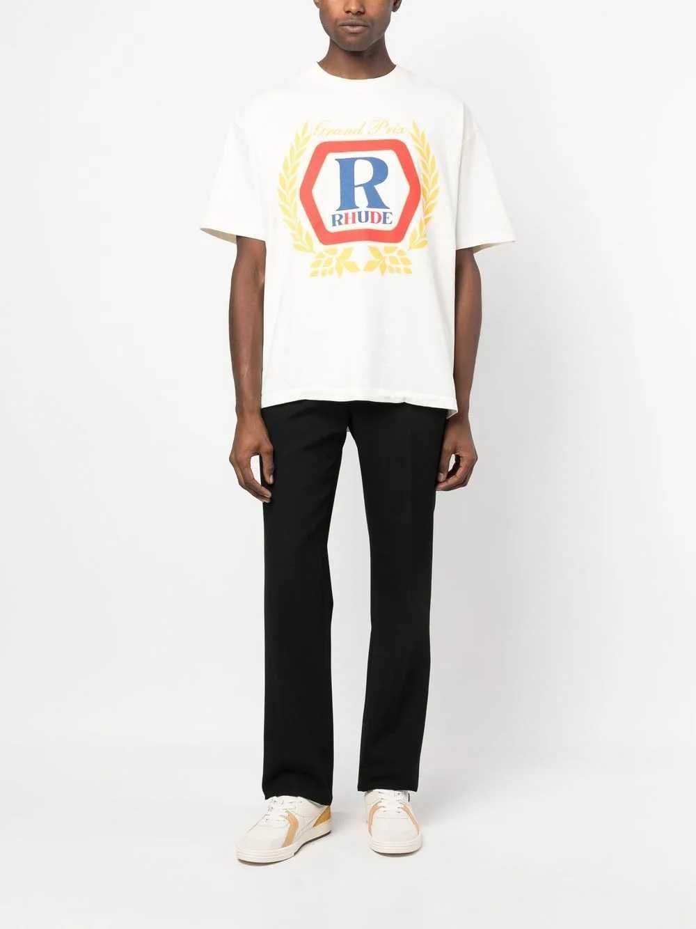 RHUDE Cream Grand Prix Hopps Logo Oversized Мъжка Тениска S (M) и M (L