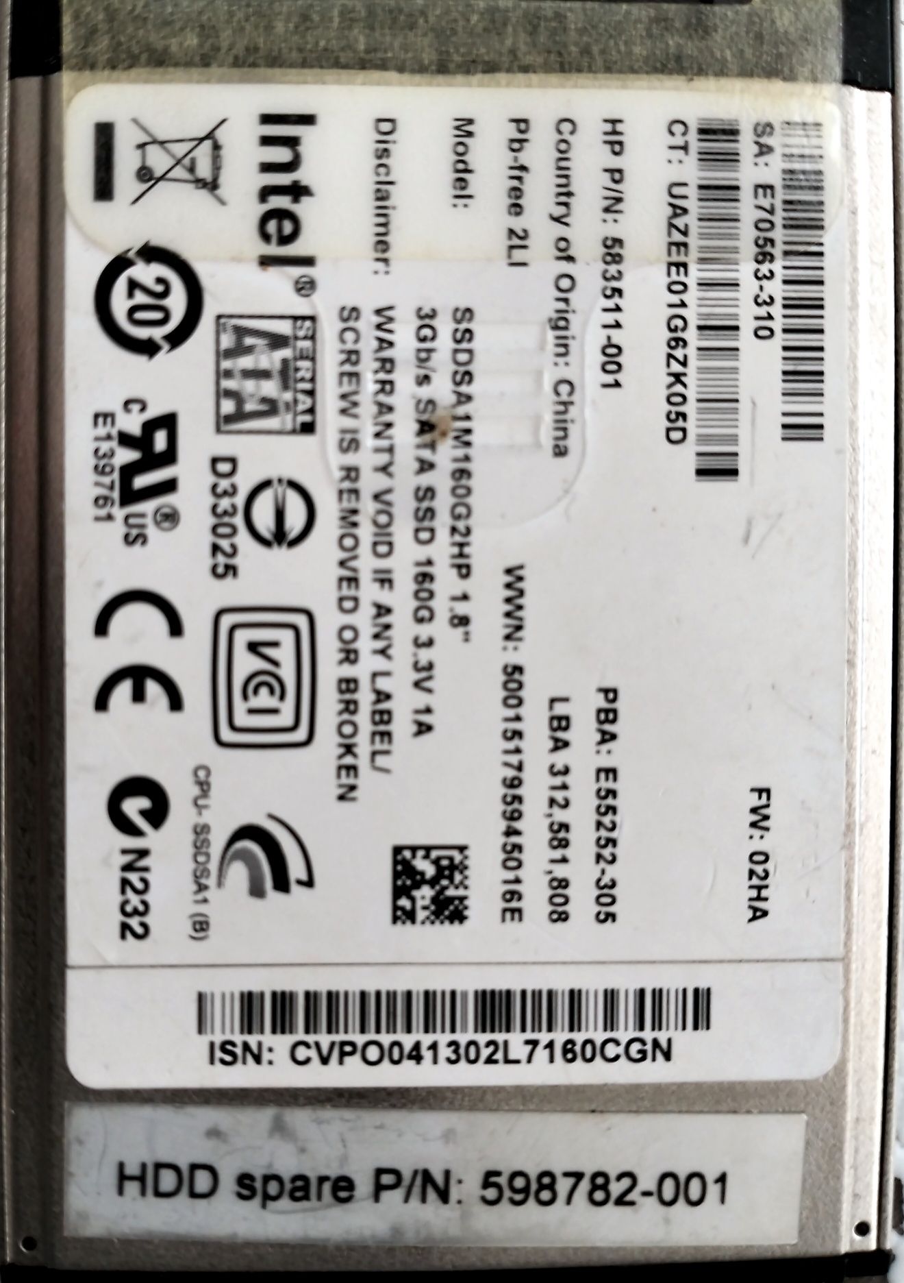 Hdd 160 gb micro sata SSD 1.8 Intel 3.3v 1amp