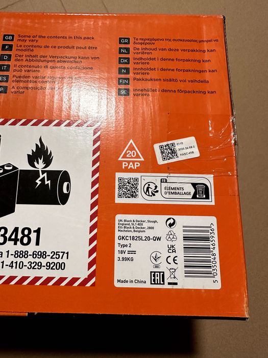 Drujba electrica Black Decker 18V 2.0Ah 25cm 3.5m/s gkc1825L20-qw NOUA