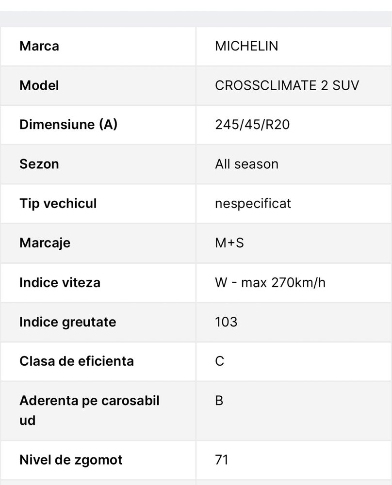 Anvelope Michelin Crossclimate 2 SUV 245/45/R20 103 XW All Season